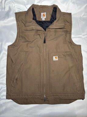 Carhartt Duck Work Vest Brown Quilted Lined Full Zip Men’s Medium